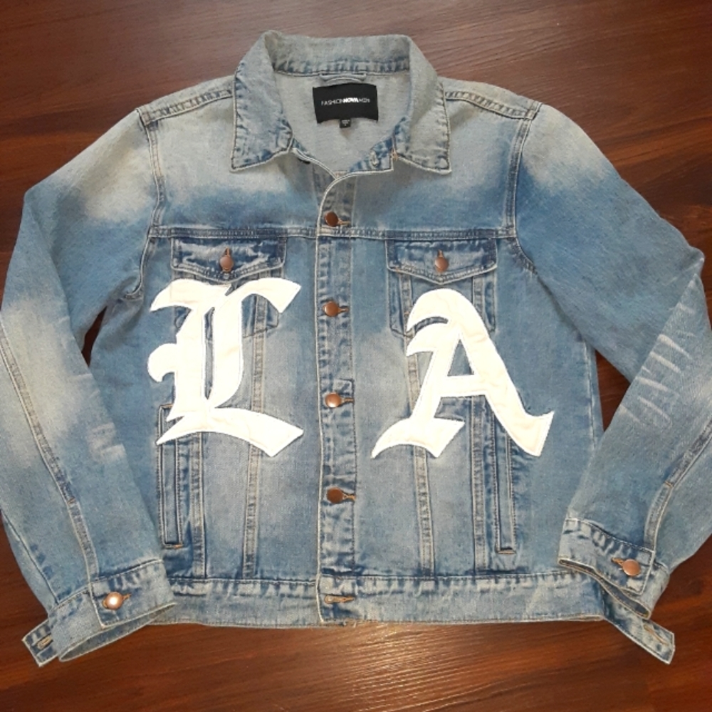 Fashion Nova Men LA Embroidered Denim Jacket